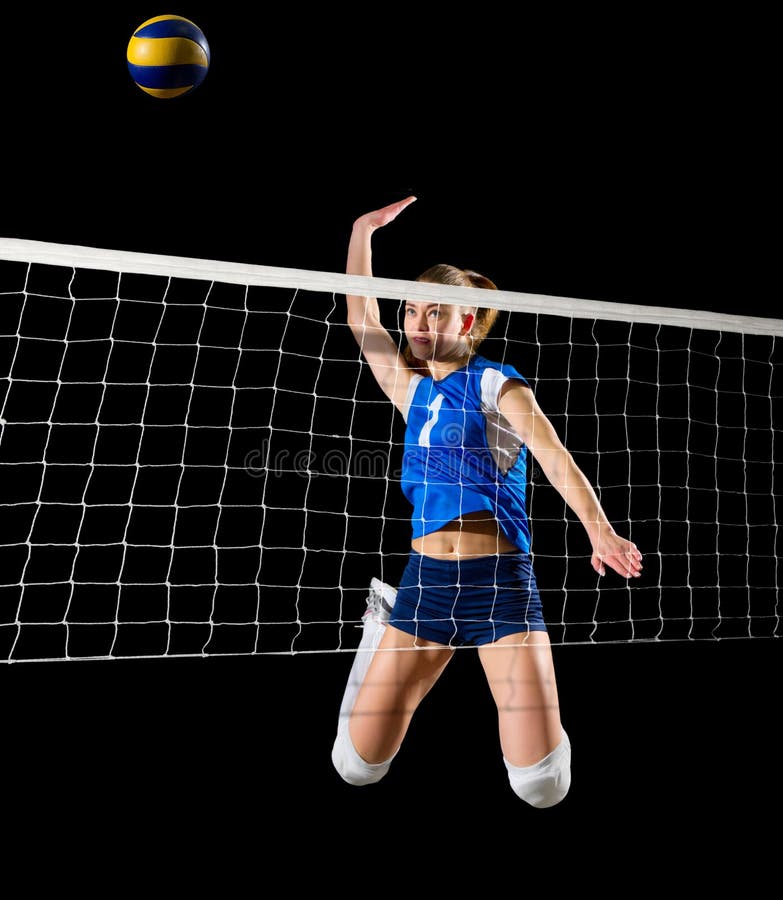 Young Girl Volleyball Player Isolated Ver with Ball and Net Stock Image ...