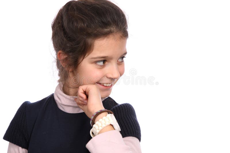 Young girl with watch royalty free stock photo
