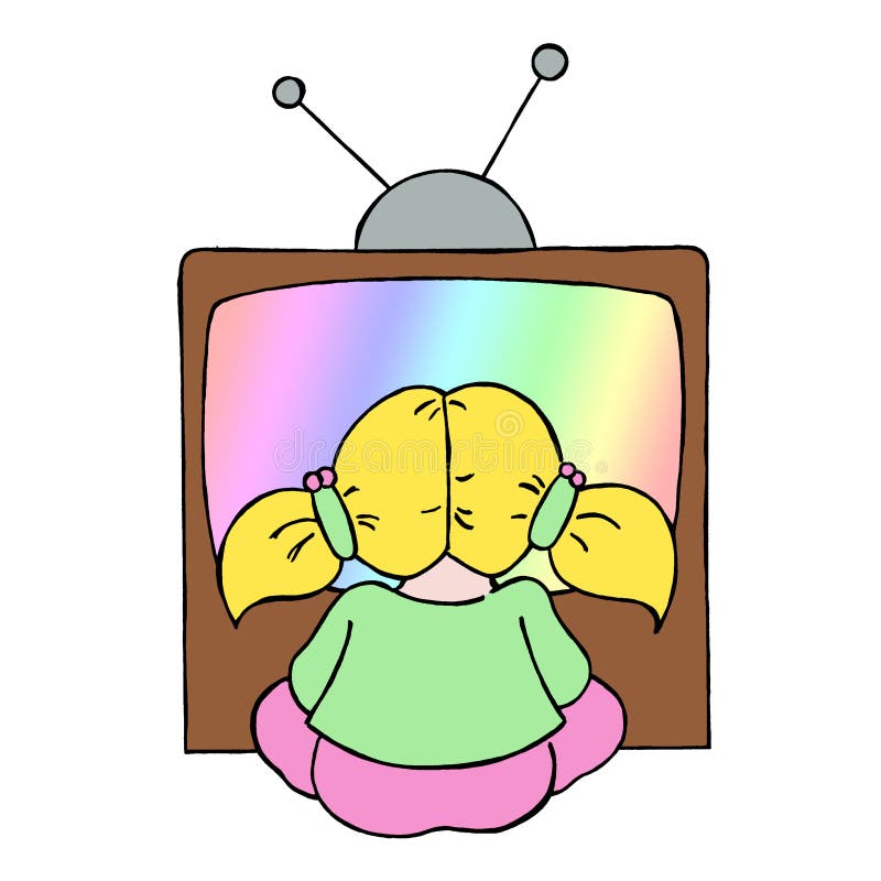 Young girl watching tv stock illustration. Illustration of drawn - 10302994
