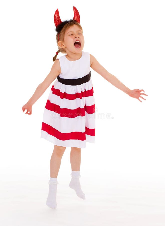 A Young Girl Wearing the Head Horns. Stock Photo - Image of cheerful ...