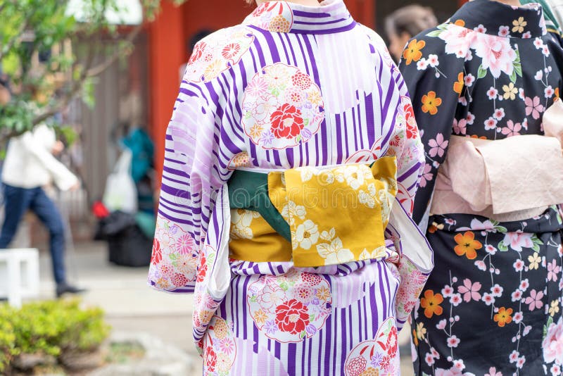 Young Girl Wearing Japanese Kimono Standing in Front of Sensoji Temple ...