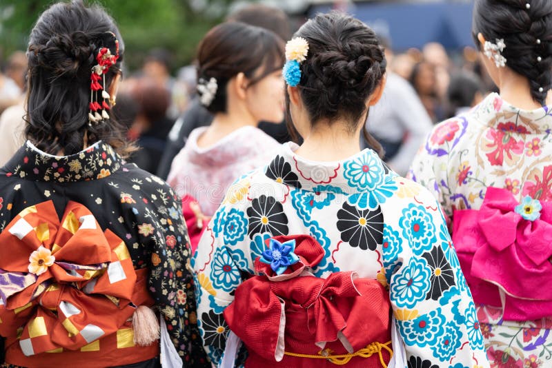 Young Girl Wearing Japanese Kimono Standing in Front of Sensoji ...