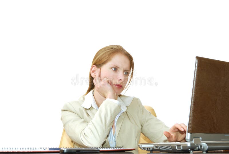 Young girl at work isolated on white background