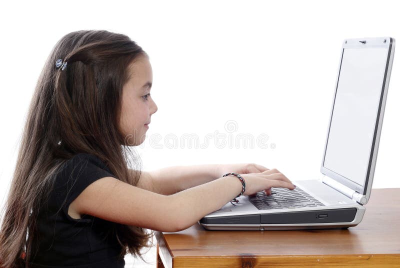 Young girl working on laptop