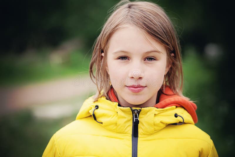 Young Girl in a Yellow Jacket Outdoor Stock Photo Image of gilr
