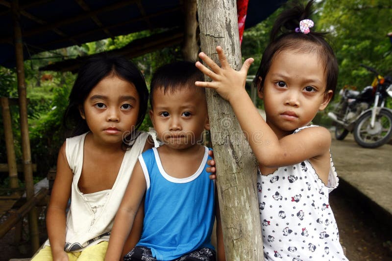 Young Girls and Boy Looking at the Camera in Aklan Province in the ...