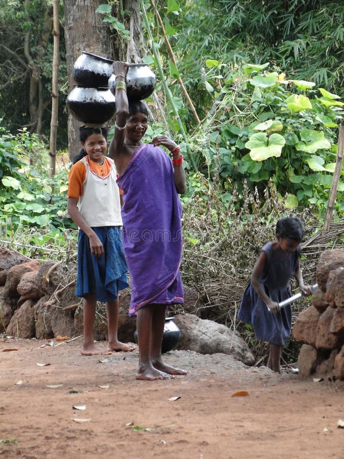 Young Girls Learn To Carry Water Pots Editorial Photography Image of