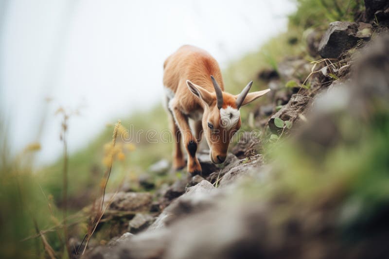 Young Goat Climbing a Steep Incline Stock Photo Image of animal
