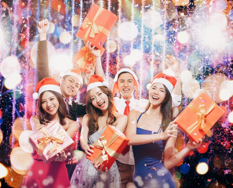 Young Group Having Fun in Christmas Party Stock Photo Image of