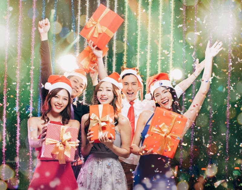 Young group having fun in christmas party royalty free stock photography Young group having fun in christmas party royalty free stock photography