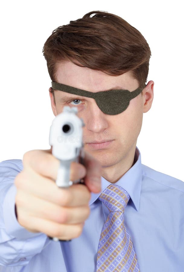 Young Guy with Eyepatch Shooting a Pistol Stock Photo Image of