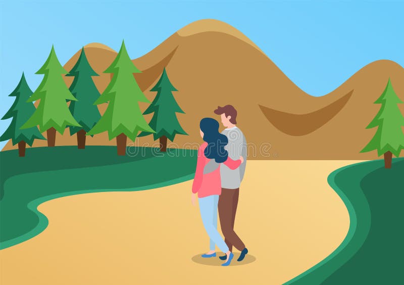 Young Guy And Girl Hugging In Nature Romantic Walk Couple In Relationship Walking In Forest