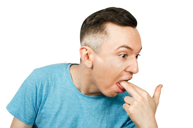 Young Guy Inserts Two Fingers in the Mouth To Induce Vomiting, on a