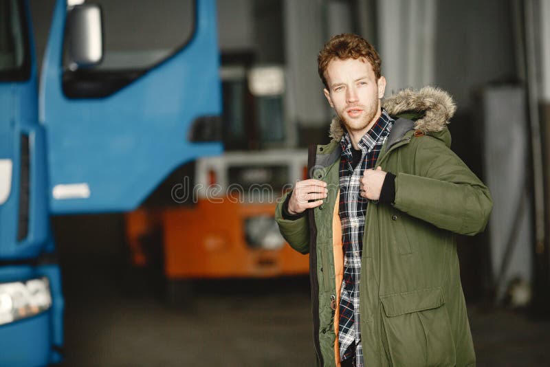 Young Guy Near Truck with Open Doors in Greeen Jacket Stock Image ...