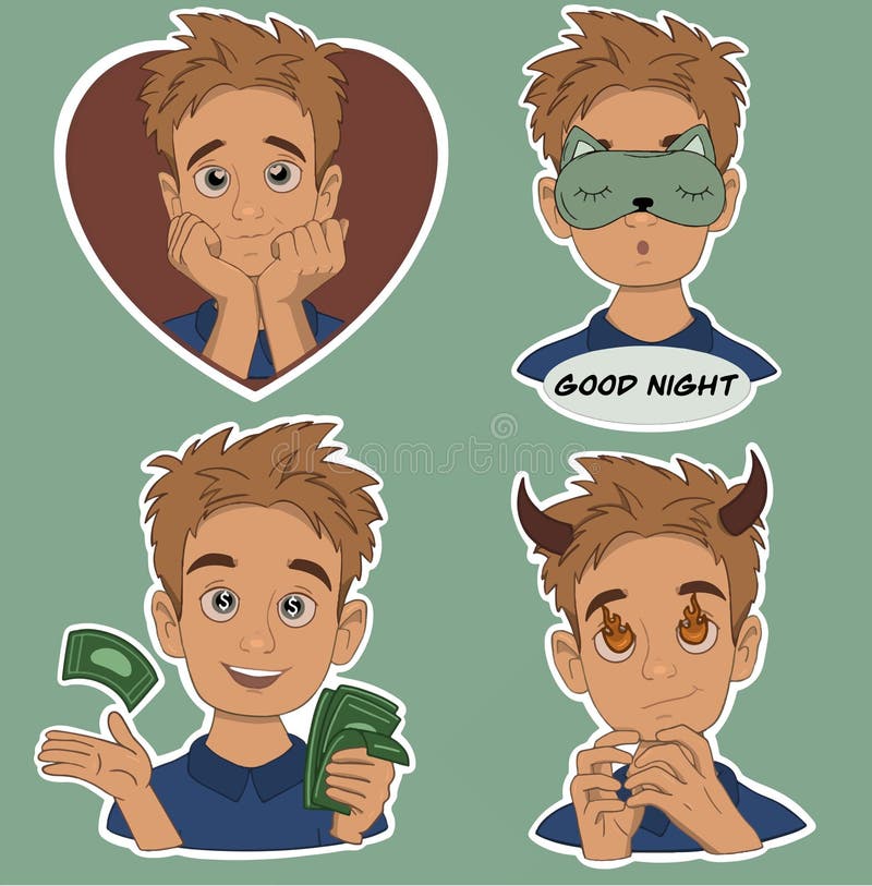 A Young Guy in the Style of Stickers, in Different Poses Pack Two Stock