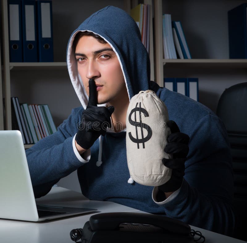 Young Hacker Hacking into Computer at Night Stock Image Image of 