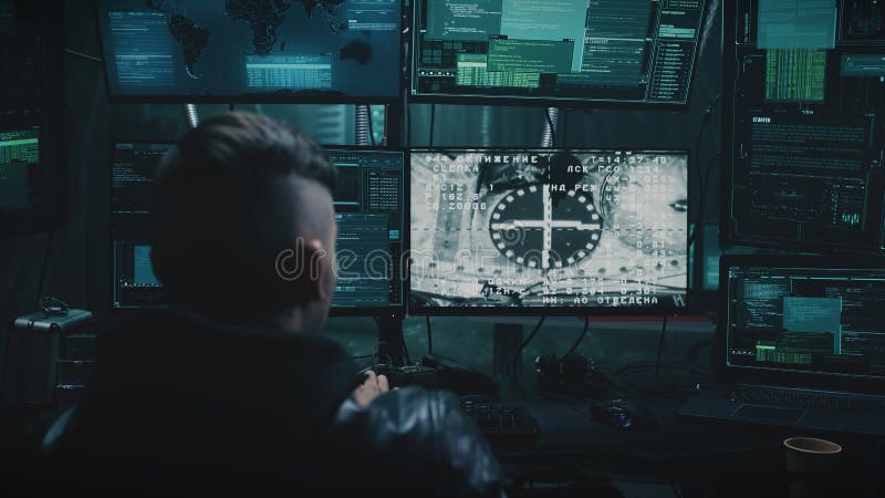 Hacking the docking of space module on space station stock photography