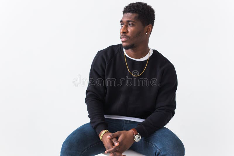 Young Handsome African American Man with an Afro Hairstyle. Portrait on White Background. Guy Looking Aside. Stock Photo - Image of authentic, laughing: 183495102 Young Handsome African American Man with an Afro Hairstyle. Portrait on White Background. Guy Looking Aside. Stock Photo - Image of authentic, laughing: 183495102
