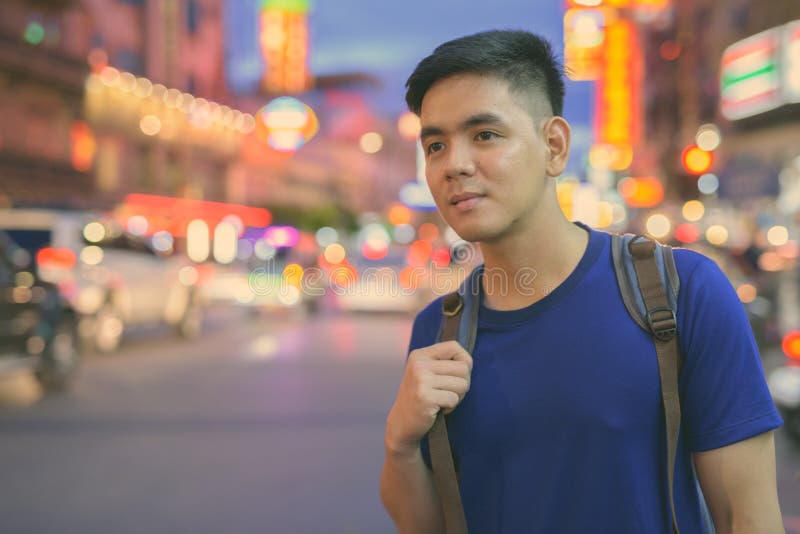 Young Handsome Asian Tourist Man Exploring at Chinatown in Bangkok ...