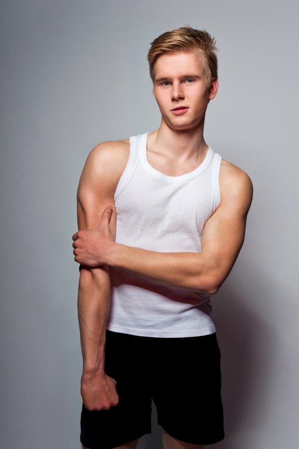 Young Handsome Blond Man Wearing T-shirt Stock Image - Image of ...