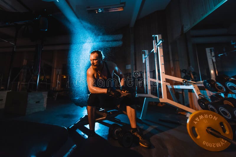 Brutal Adult Athlete Posing In The Gym Stock Image Image Of 