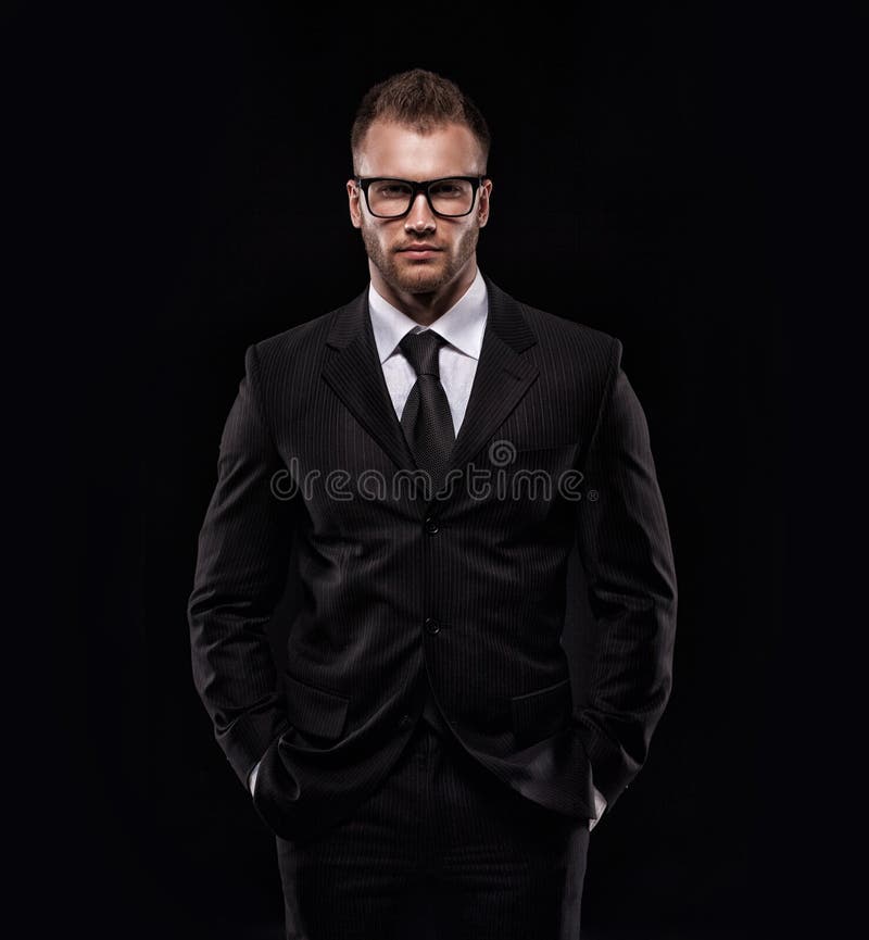 Businessmanman in Black Suit and Glasses Stock Photo - Image of ...