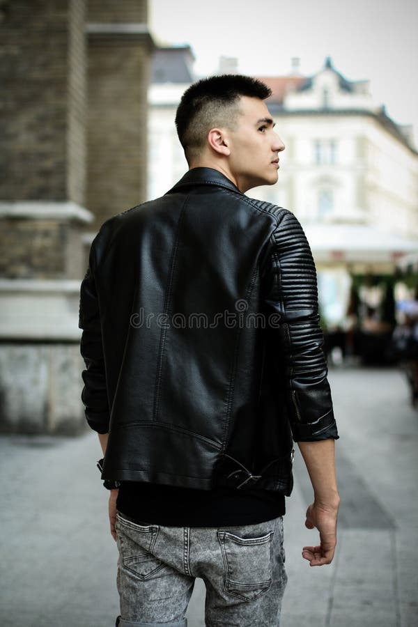 Young and Handsome Guy in Leather Jacket Stock Image - Image of street ...