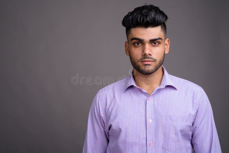 Young Handsome Indian Businessman Against Gray Background Stock Photo -  Image of south, mustache: 132820550