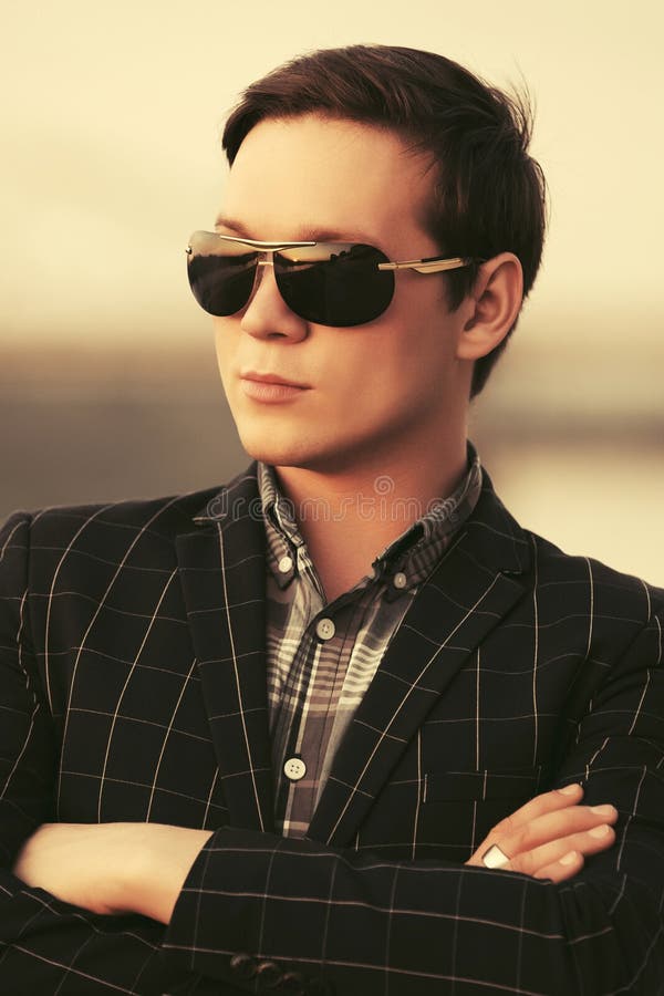 Young Handsome Man in Sunglasses and Black Blazer Stock Image - Image ...