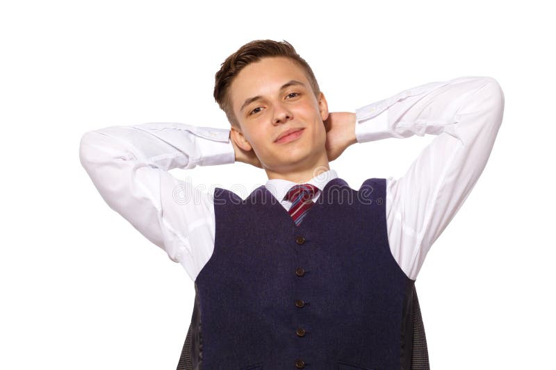 Young handsome smiling businessman relaxing after good deal isolated on white royalty free stock photo Young handsome smiling businessman relaxing after good deal isolated on white royalty free stock photo