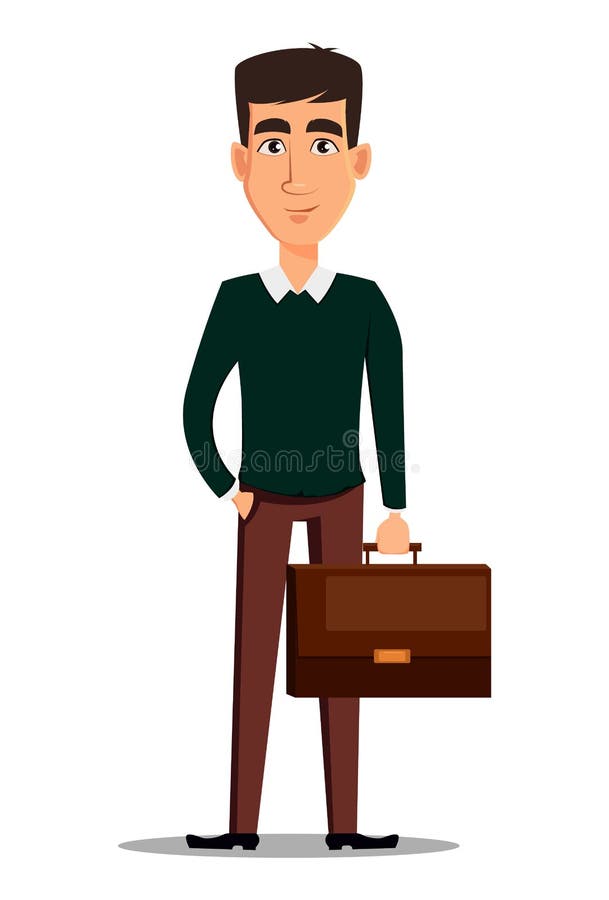 Young handsome smiling businessman in smart casual clothes holding a briefcase