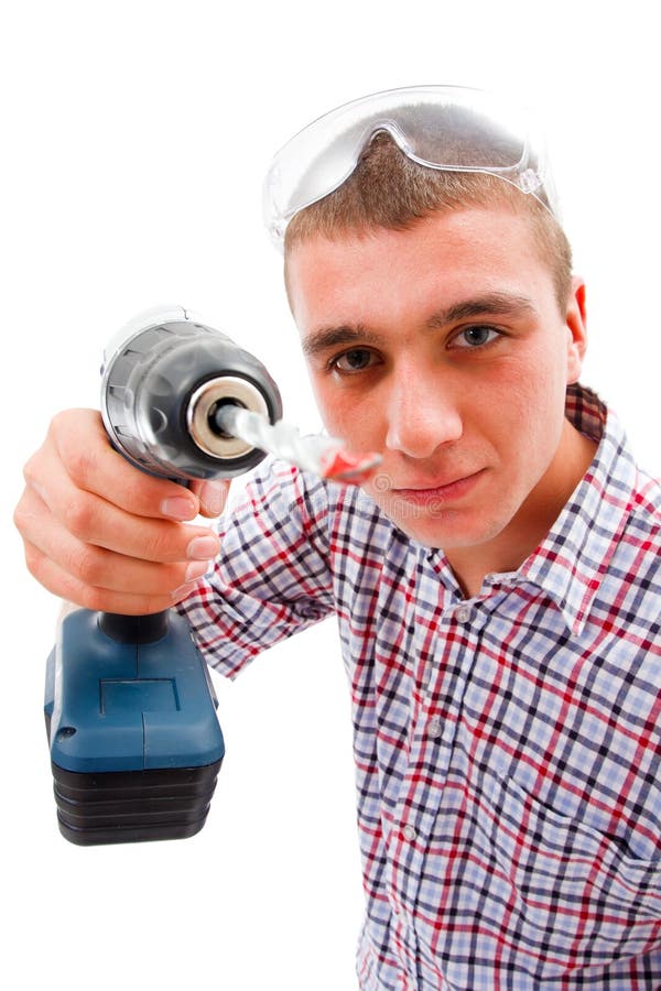 Young handyman drilling stock photo. Image of hands, improving 17310972