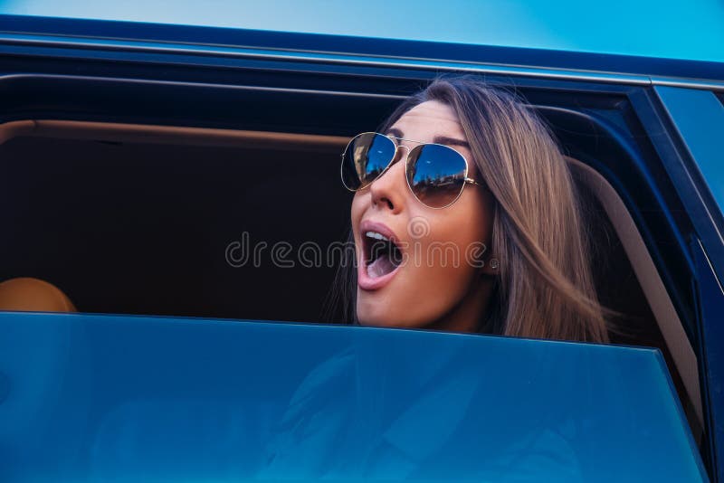 Awesome girl in blue sunglasses