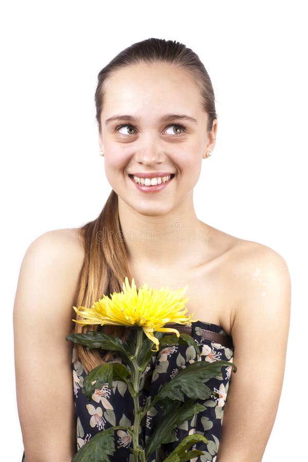 Young Happy Beautiful Girl with a Flower Stock Image Image of beauty