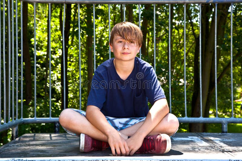 Young happy boy sweating