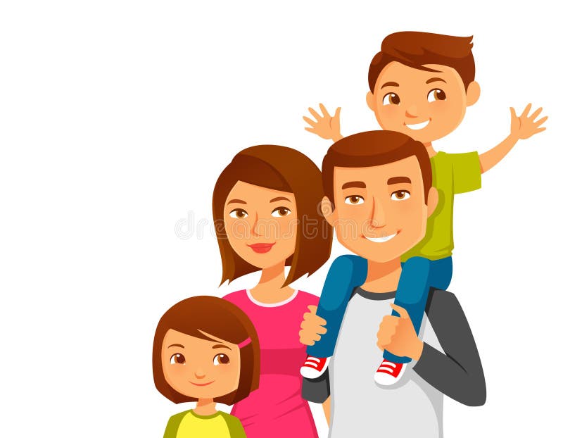 Young Happy Family with Two Kids Stock Vector - Illustration of casual,  isolated: 54845506