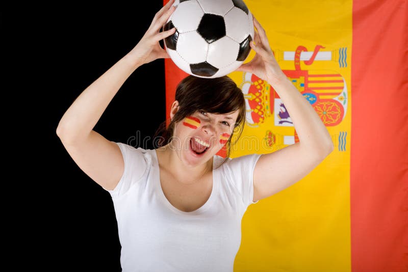 Young happy female spain team supporter