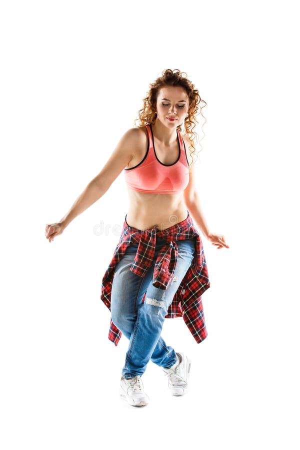 Young happy woman dancing against white background royalty free stock photo Young happy woman dancing against white background royalty free stock photo