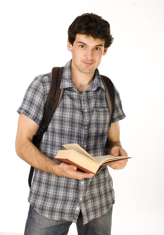 Young happy student carrying bag and book