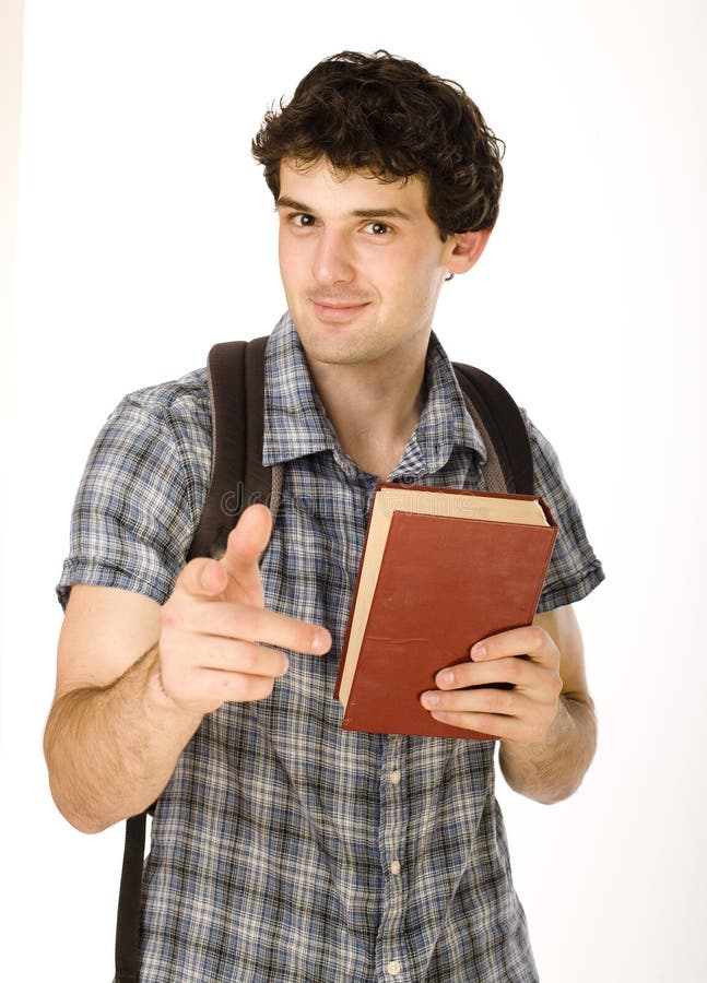 Young happy student carrying bag and books