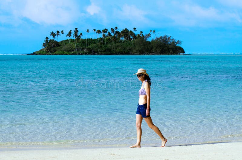 Young Happy Woman on Vacation in Pacific Island