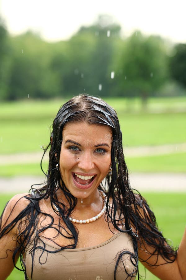Young Happy Woman Walking In The Rain Stock Image Image Of Adult Brunette 34606597