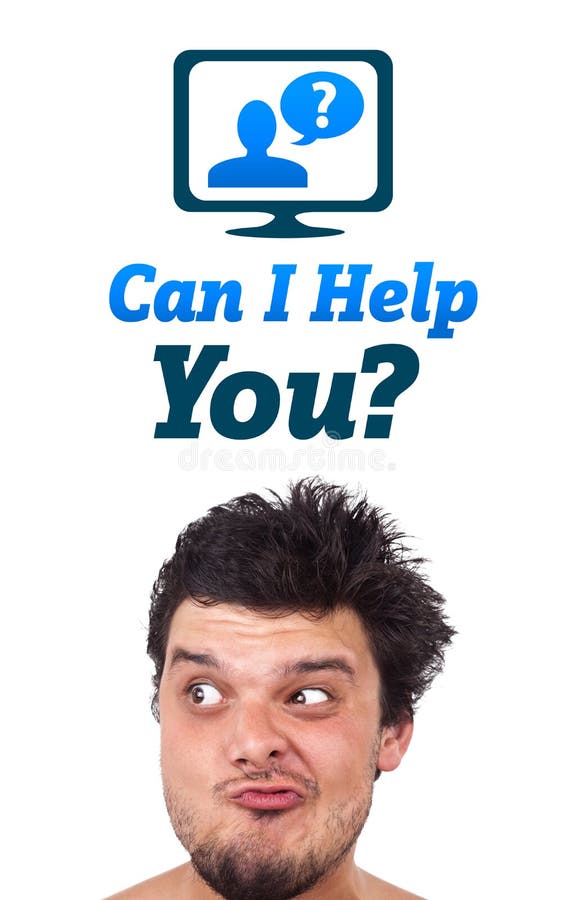 Young Head Looking At Support Contact Sign Picture. Image 21421156