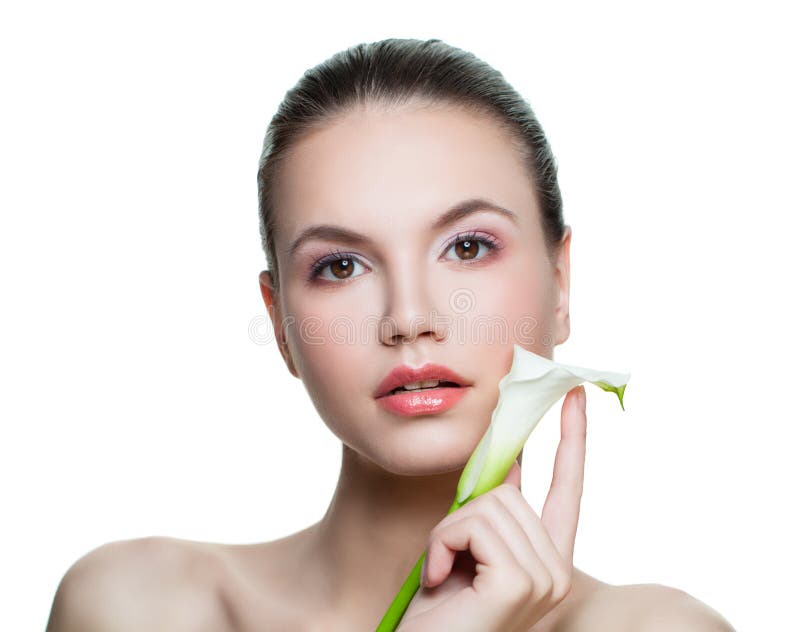 Young healthy woman spa model portrait. Beautiful female face isolated