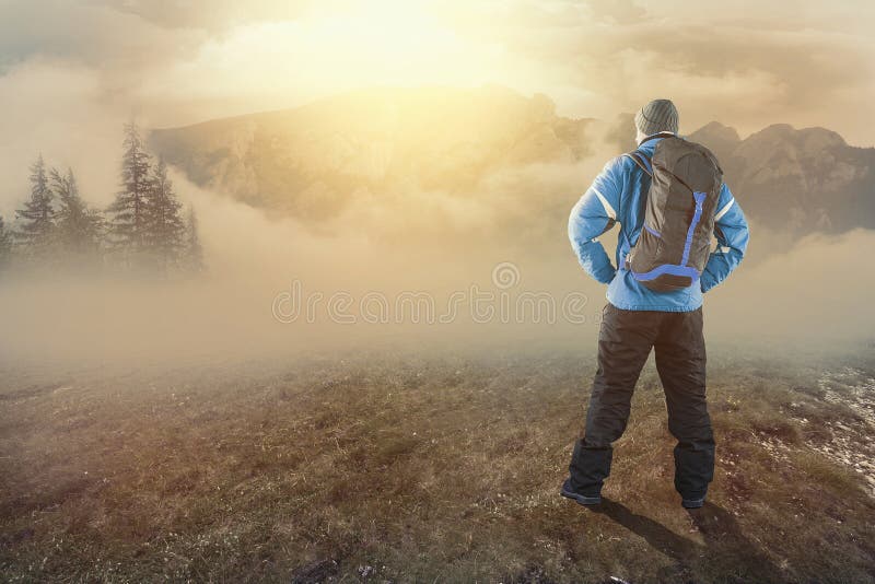 Young hiker on the mountains stock photos Young hiker on the mountains stock photos