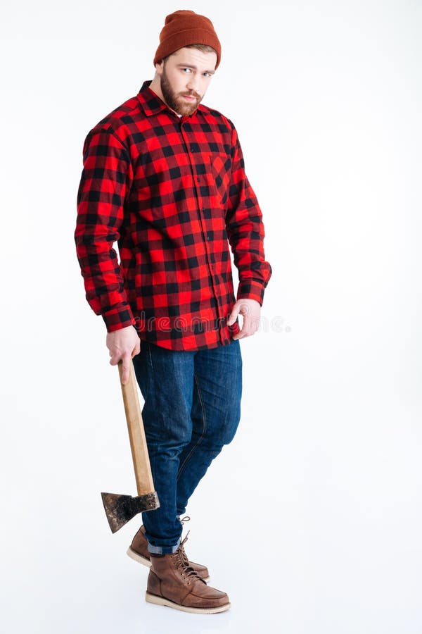 Young Hipster Guy Holding Axe and Looking at Camera Stock Photo - Image ...