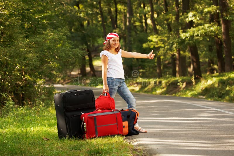 Young Hitchhiker Girl Stock Photos Image 17020223