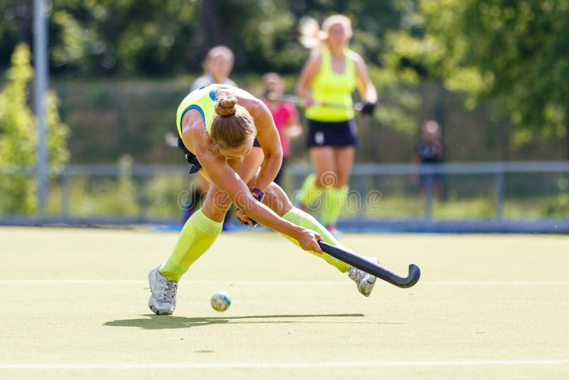 Young Hockey Player Woman with Ball in Attack Stock Photo Image of