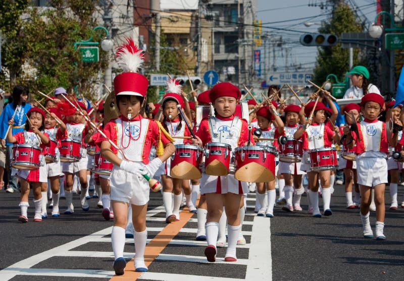 Young Japanese Boy Leads a Marching Band. Editorial Photography Image