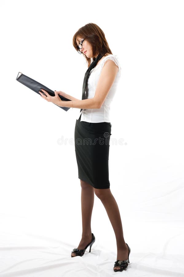 The young japanese business woman looking at note